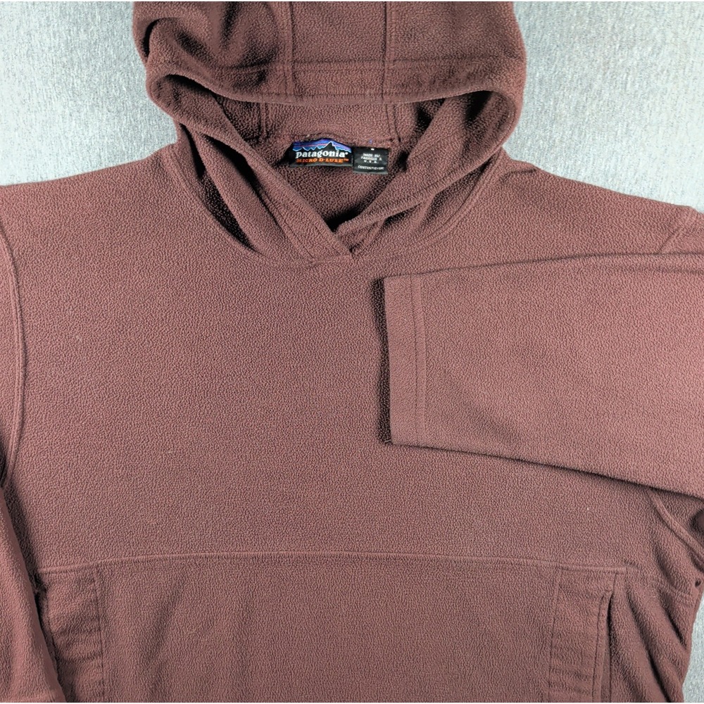 Vtg PATAGONIA Micro D Luxe Hoodie Pullover Fleece Sz L Gorpcore USA Made Boxy